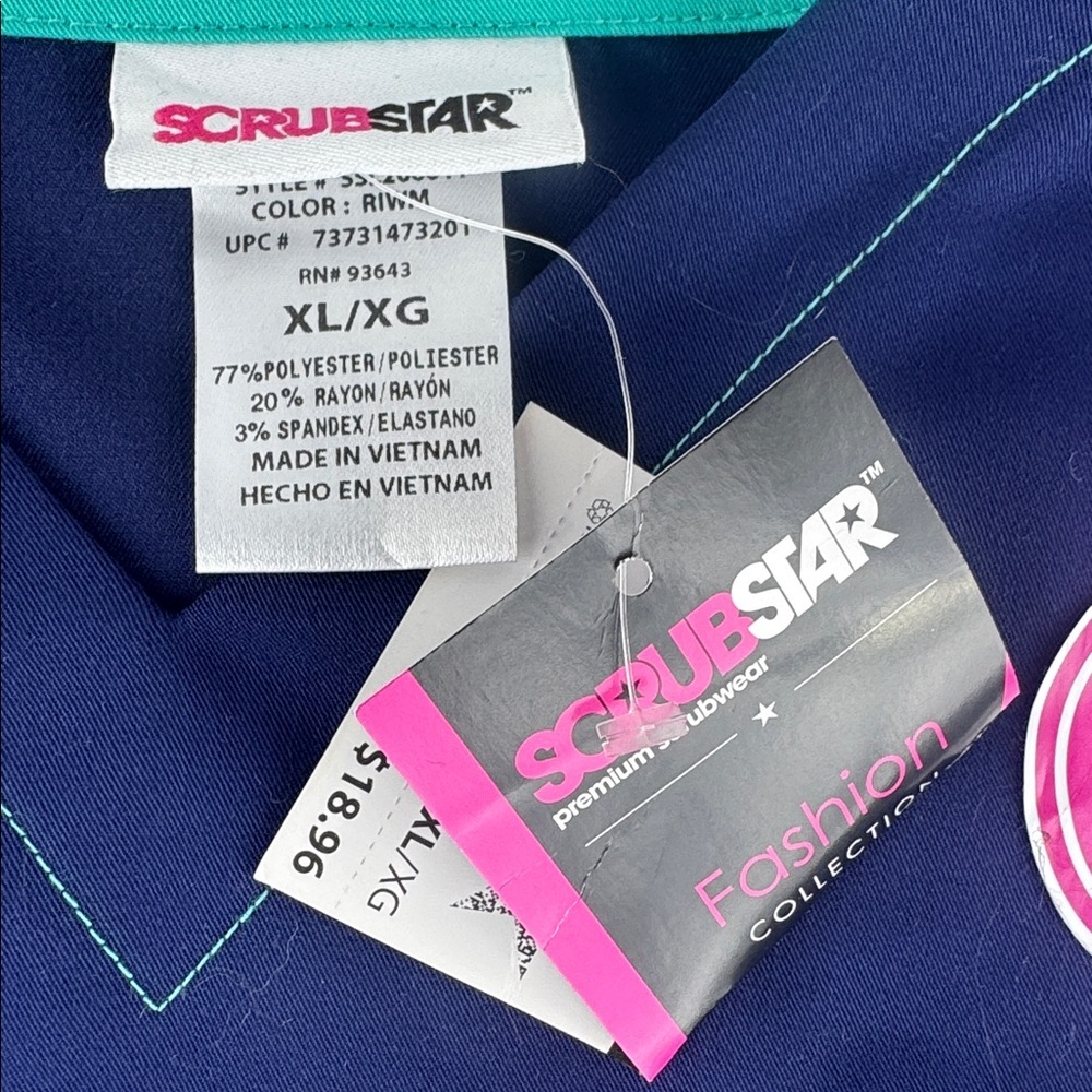 NWT Scrubstar Super Soft Top In Navy with Teal Highlights - Picture 2 of 4